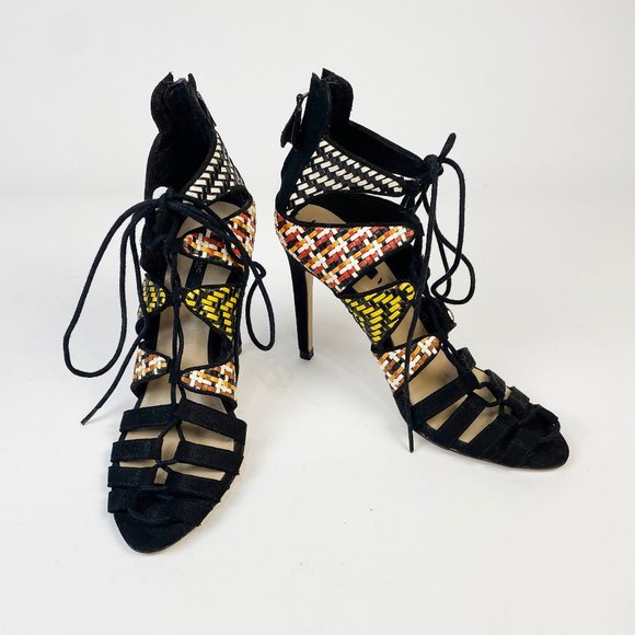 Zara Mixed Weave Multicoloured Lace Up Stiletto Sandals! 38, 7 - Picture 1 of 5